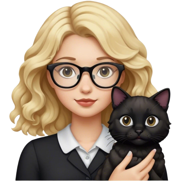 Blonde girl with glasses and wavy hair holding a black cat  emoji