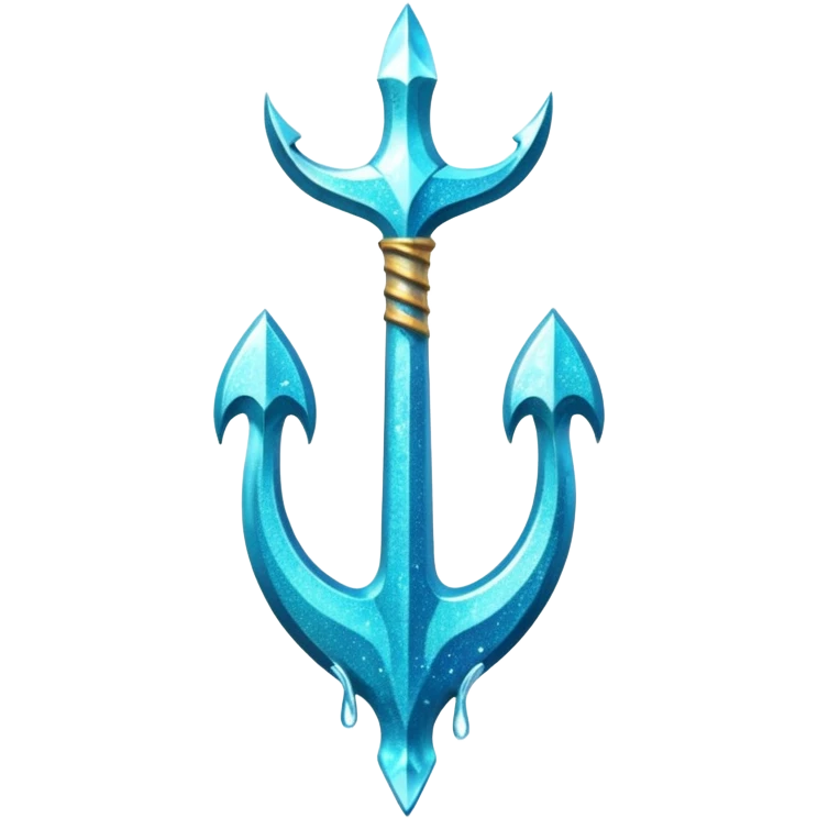 Cyan Poseidon's trident with glitter and water effects around it. emoji