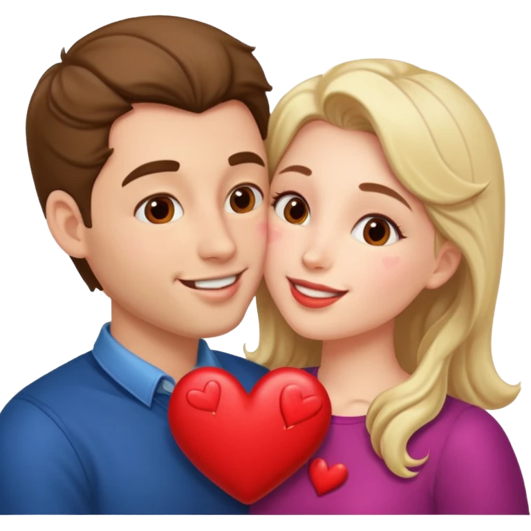 a man and a woman kissing with hearts emoji