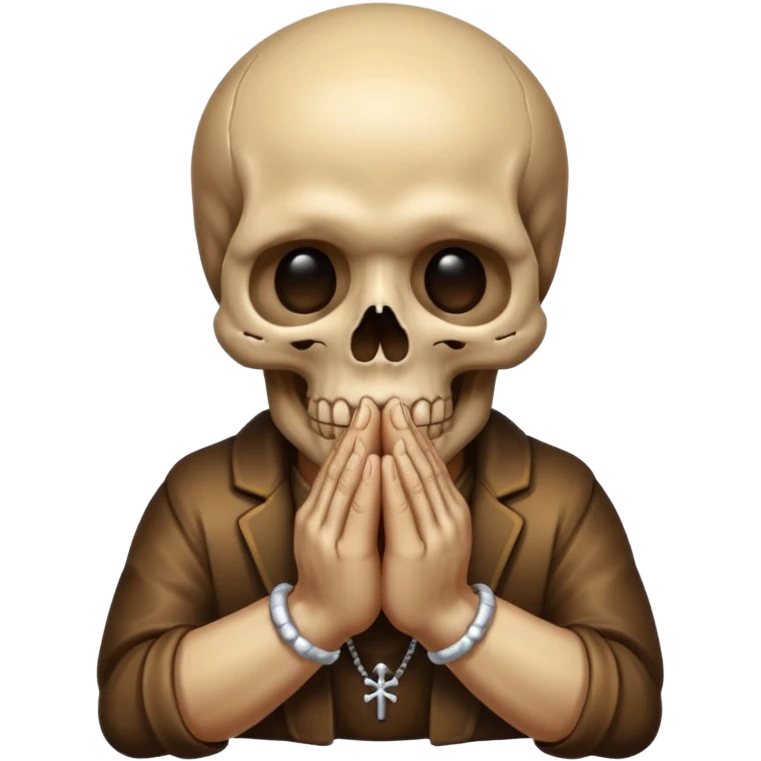 skull with praying hands, glossy, rounded, expressive, iOS emoji style emoji