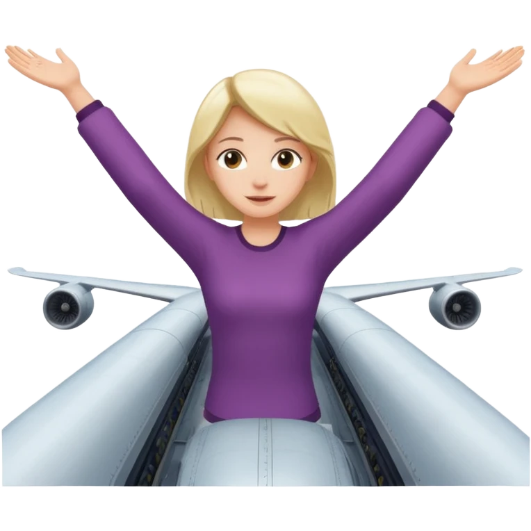 girl with arms outstretched on top of an airplane, simple, clear, no text emoji