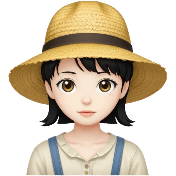 straw hat, black hair, anime style emoji