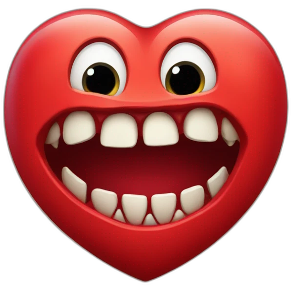Red heart with scary monster mouth emoji