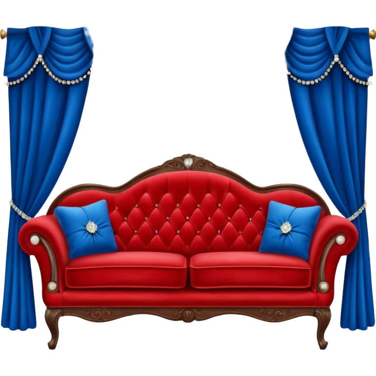 Vintage velvet red red sofa with rhinestone buttons and blue curtains in the background sofa with rhinestones buttons emoji