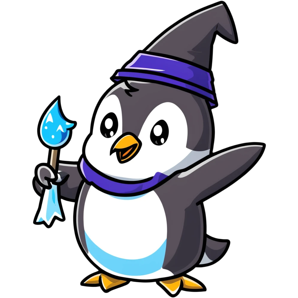 penguin wizard creating ice magic and freezing spell emoji