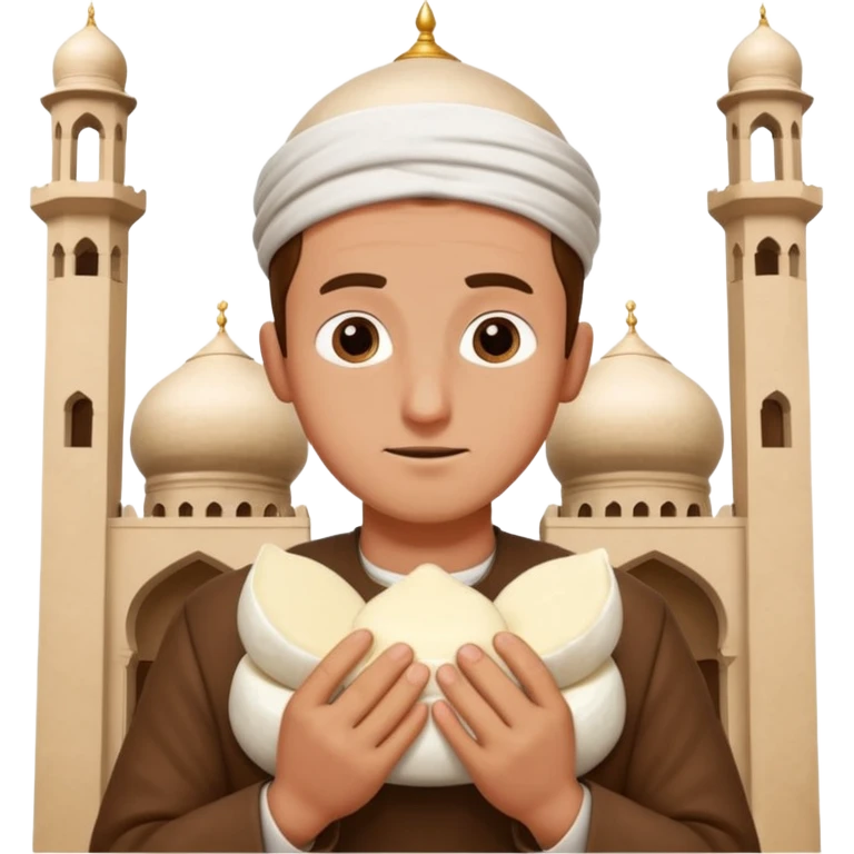 some guy eating 1kg of mozzarella, make it nepalese, more brown, slightly less brown, in a mosque, praying emoji