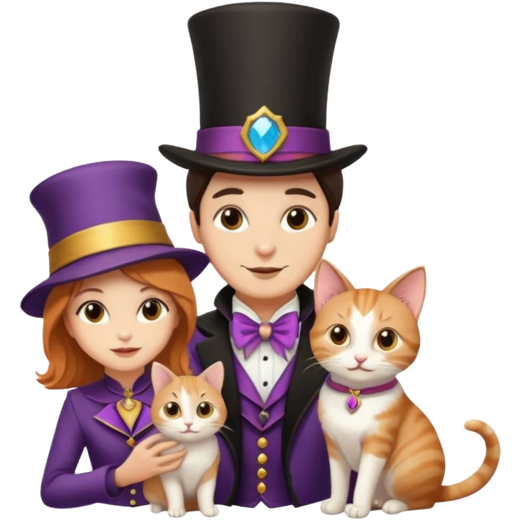 magician couple and their pet cat emoji