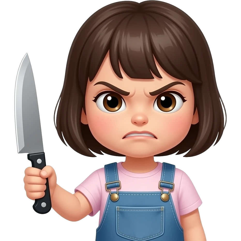 cute little girl holding knife with anger face which should be cute emoji