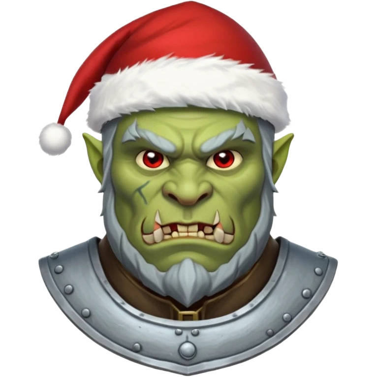 Fantasy Christmas orc legion soldier icon, iron tundra army theme, heavy winter armor, disciplined brutal look, cold steel color palette, emoji portrait, male/female variant
 emoji