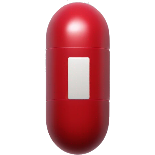 Singular glossy coated oblong red pill capsule made from 2 segments emoji
