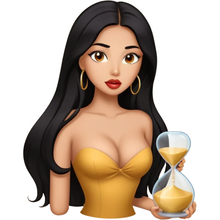 Hot sexy girl names Talia with very long eyelashes, long flowing black hair, big juicy kissable lips, and an hourglass body emoji