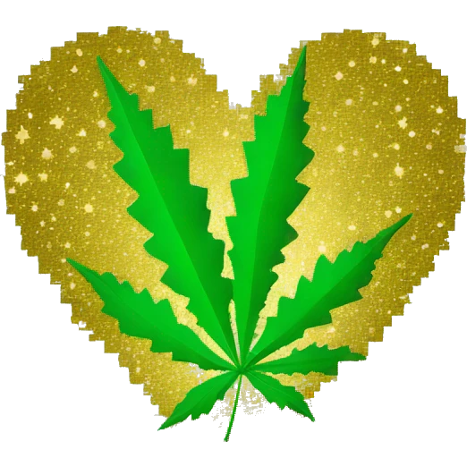 Pixel Sparkling gold stars 420 leaf hemp leaf inside a pixel heart emoji