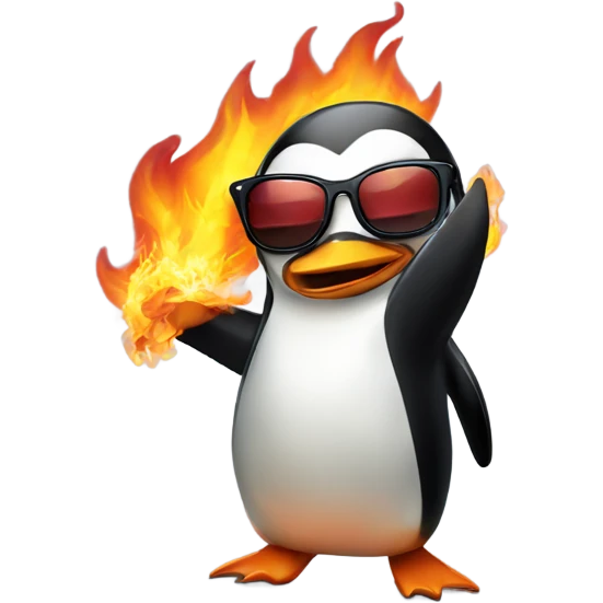 dabbing penguin with sunglasses on fire emoji