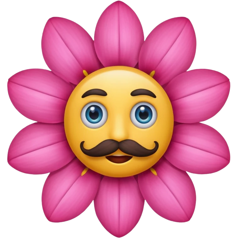 a flower that has eyes, pink, has mustache emoji