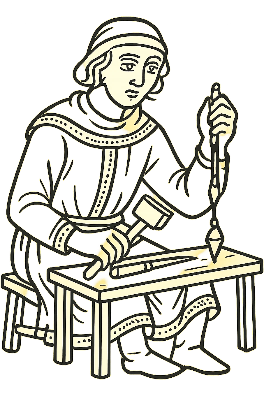 Remove the background and keep only the Tudor man craftsman working with tools with a transparent background, hand drawn icon style with no fill, no color. emoji
