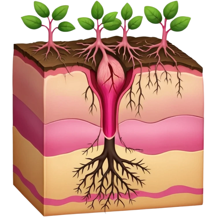 hair follicle cross-section, showing skin layers, root, and growing hair, with pink colors emoji