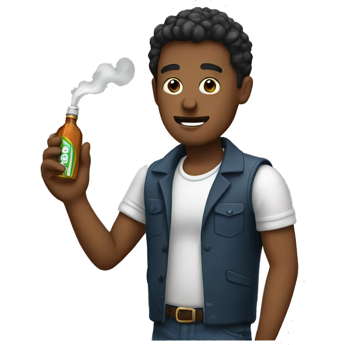 man holding a cigarette and bottle emoji