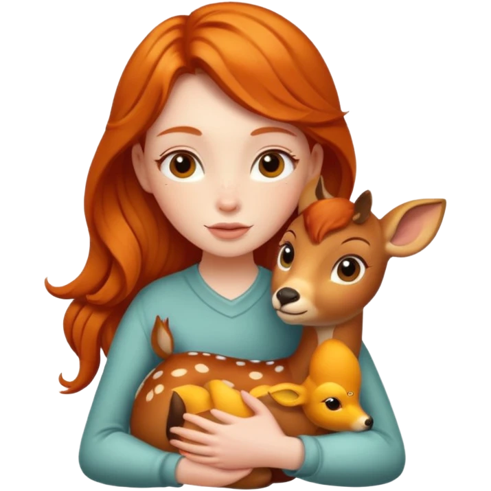 Ginger girl hugging Bambi the deer emoji
