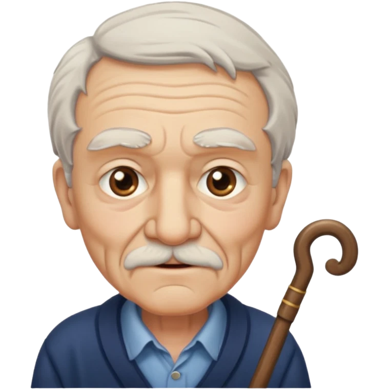 emoji of a great-grandfather, very old man, with a cane, bushy white eyebrows, wrinkled face emoji