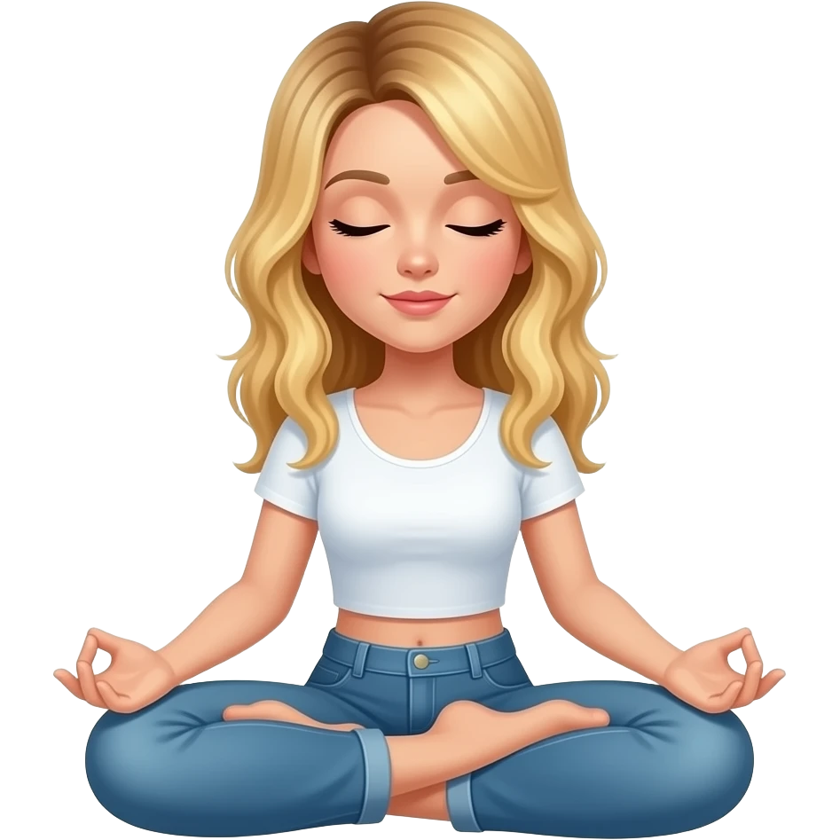 That she be blonde with balayage highlights and that her eyes be closed like meditating, like a Buddha with stars in the background emoji