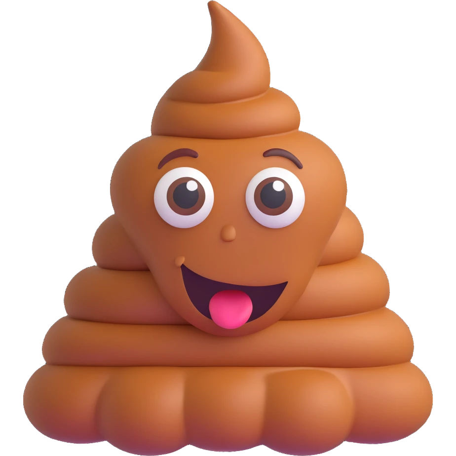 3D style poop emoji, with big eyes, cute expression emoji