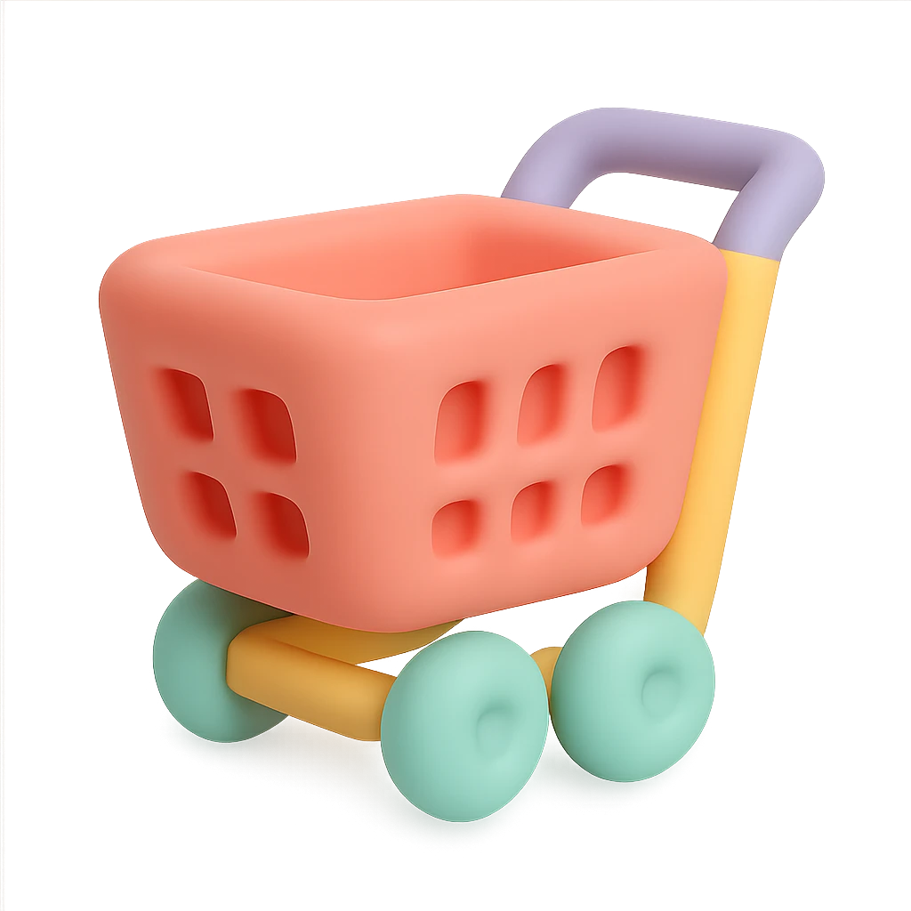 icon of a cart in 3D mochi style with soft pastel colors and smooth rounded shapes, cute and minimal look emoji
