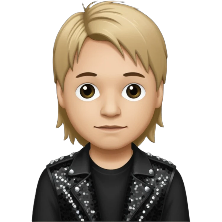 Ray Luzier from Korn with dark blonde hair, light skin, black sequin outfit emoji