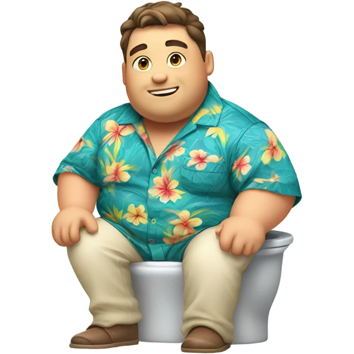 Chubby guy in hawai shirt sitting on toilet emoji