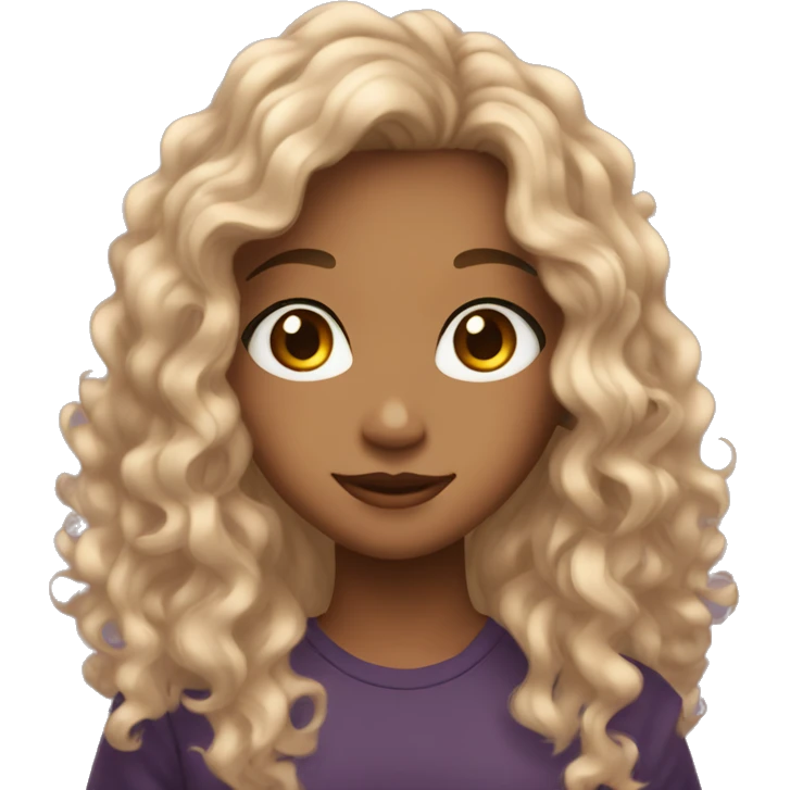 brown teen girl with long curly hair, brown eyes, waving to the camera emoji