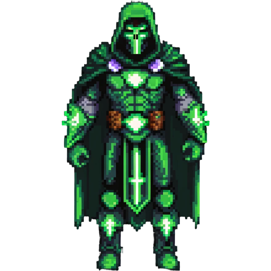 Doctor Doom standing with bright green eyes glowing through mask, full body emoji