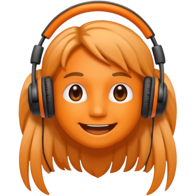 Orange happy face emoji with a couple of hair,headphones,and antennas. emoji