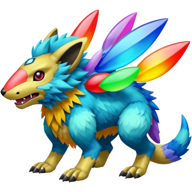  exotic colorful Protogen-Fakémon-Pokémon-Spectrobes-Digimon-Vernid-creature (full body) emoji