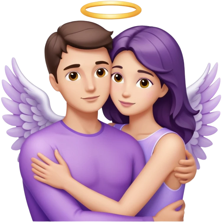 White brunette man rays hugging a pastel purple woman angel emoji