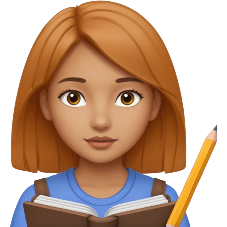 Girl coloring with pencil, writing on sketchbook emoji