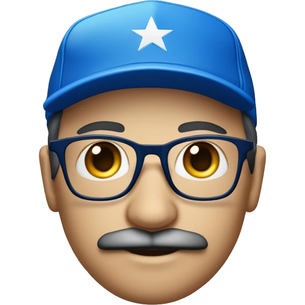 Homme européen yeux bleus avec une moustache portant des lunettes bleues  une casquette jordan bleu un survêtement bleu emoji