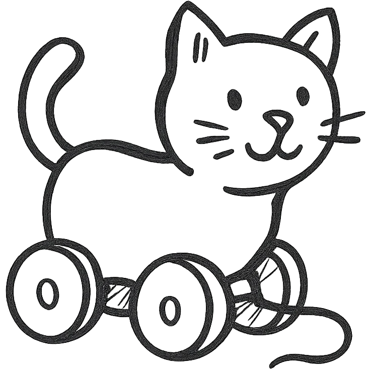 stylized cat wooden toy, minimalist style emoji