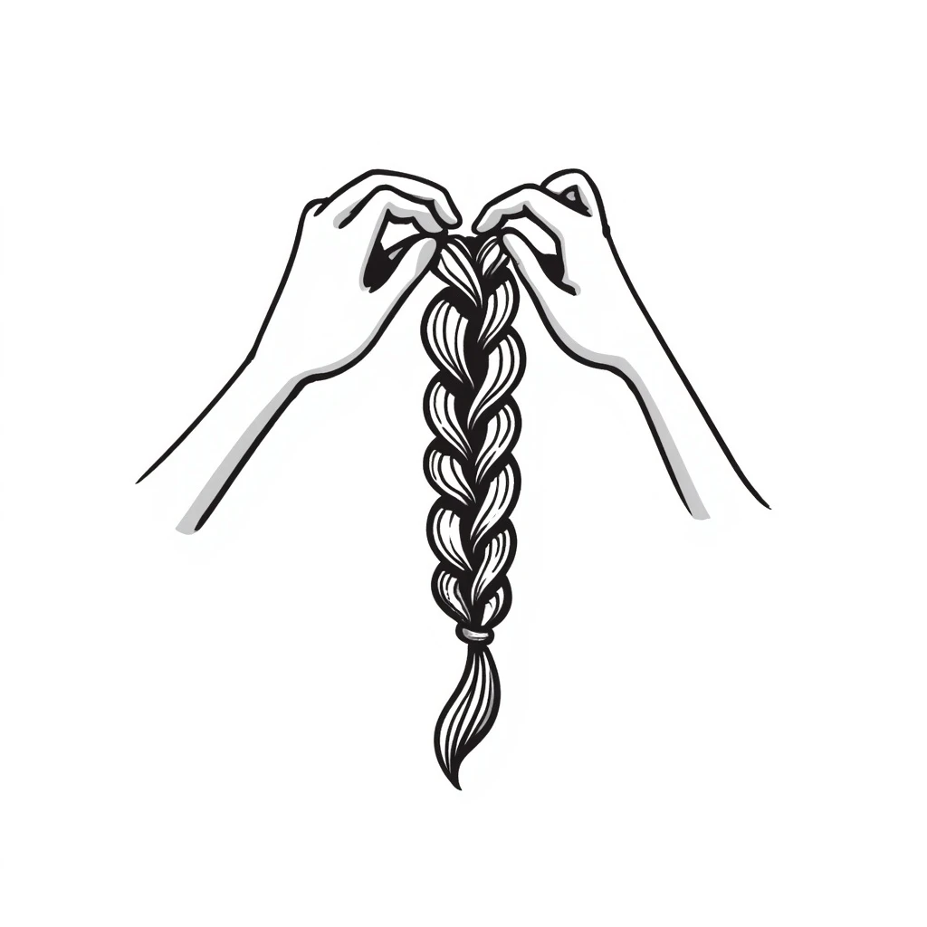 pair of hands braiding hair, hand-drawn doodle style emoji