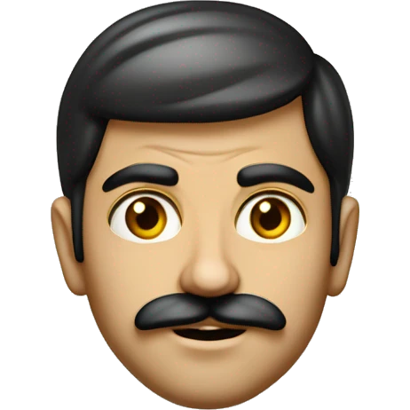 guy 20 years old iranian with moustache in 1970 photorealistic serious emoji