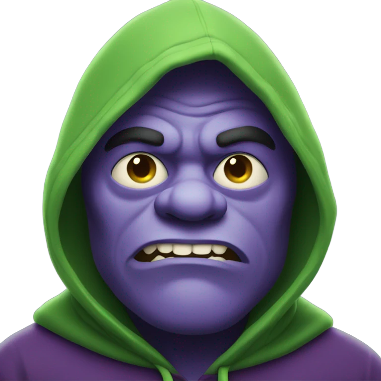 Purple oger in a green hoodie emoji