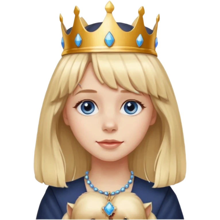 simple Blonde girl with bangs and blue eyes, and a simple crown. giving cockerspaniel energy head only emoji