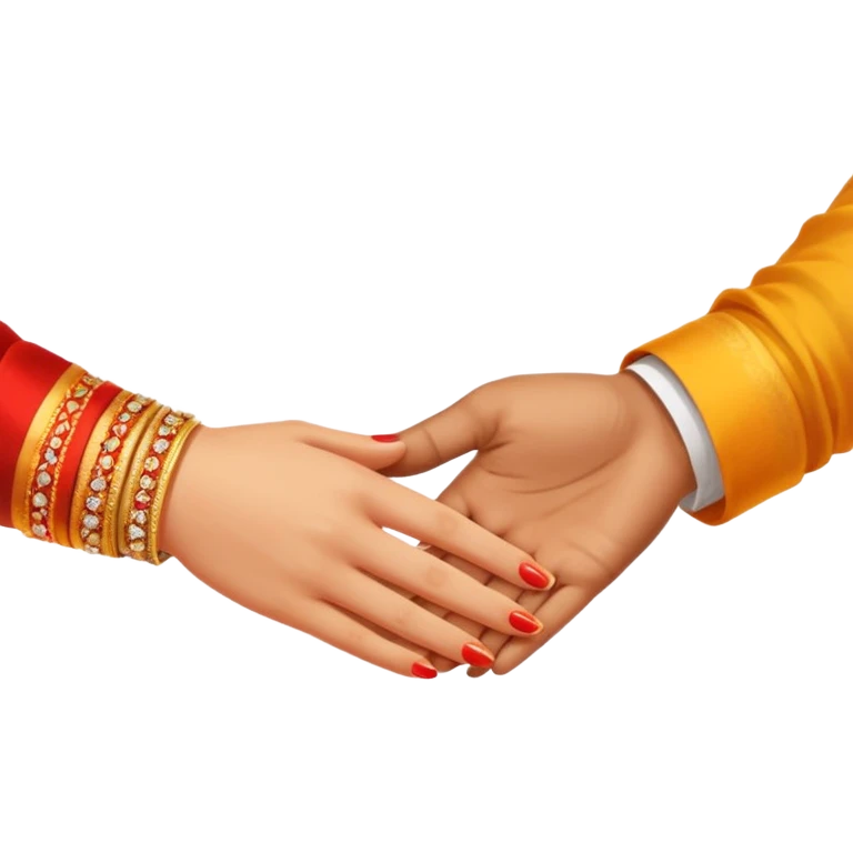 Two hands in a engagement..One hand of groom and one hand of bride. Bride hand - red/yellow saree. groom- light orange punjabi (oonly hands will be visible in the image) emoji