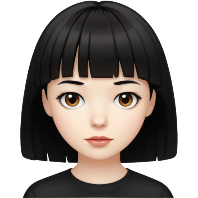 pale skin short hair with bangs black with dark brown eyes emoji