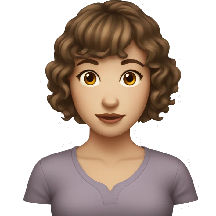 pretty girl with wavy short brown hair and bangs with hazel eyes light skin emoji