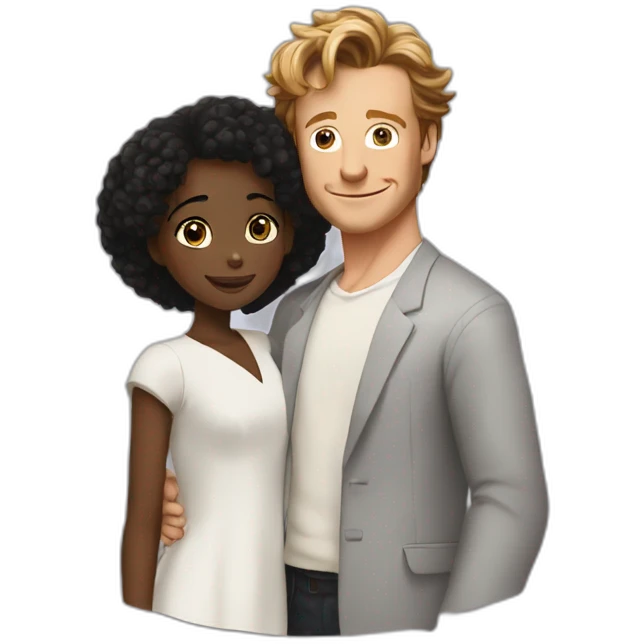 Simon Baker hug a black girl brown eyes and sblack hair in a bun emoji