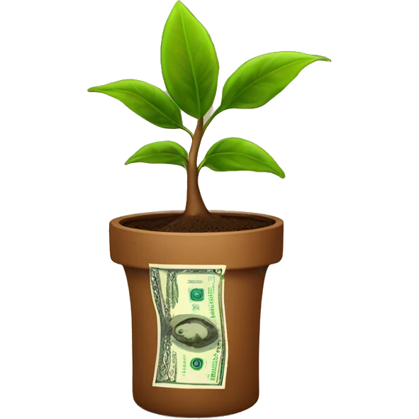 a plant in a brown money pot growing dollar bills as the tree emoji