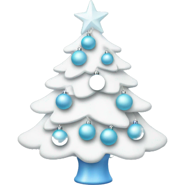 A white christmas tree with pastel blue ornaments emoji