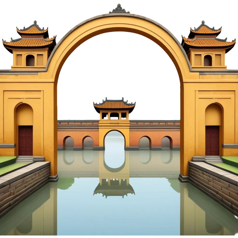 Cinematic Realistic Imperial City of Hue Landmark Emoji, capturing the ancient citadel’s weathered walls, intricate gates, and traditional Vietnamese architecture, surrounded by a misty, tranquil moat. emoji