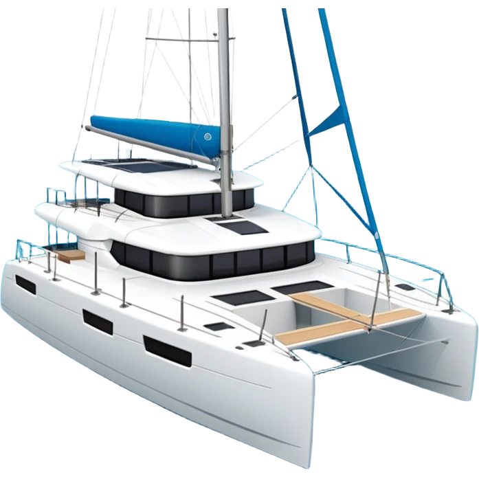 A lagoon 42 catamaran with no wording or letters on the boat. In a solid white background  emoji