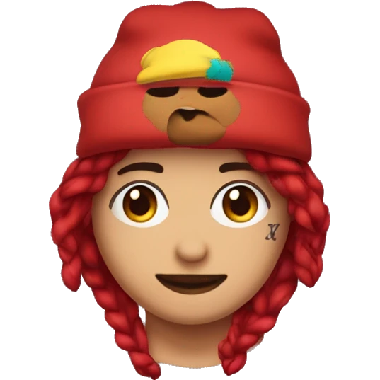 persona con gorro rojo y tatuajes emoji