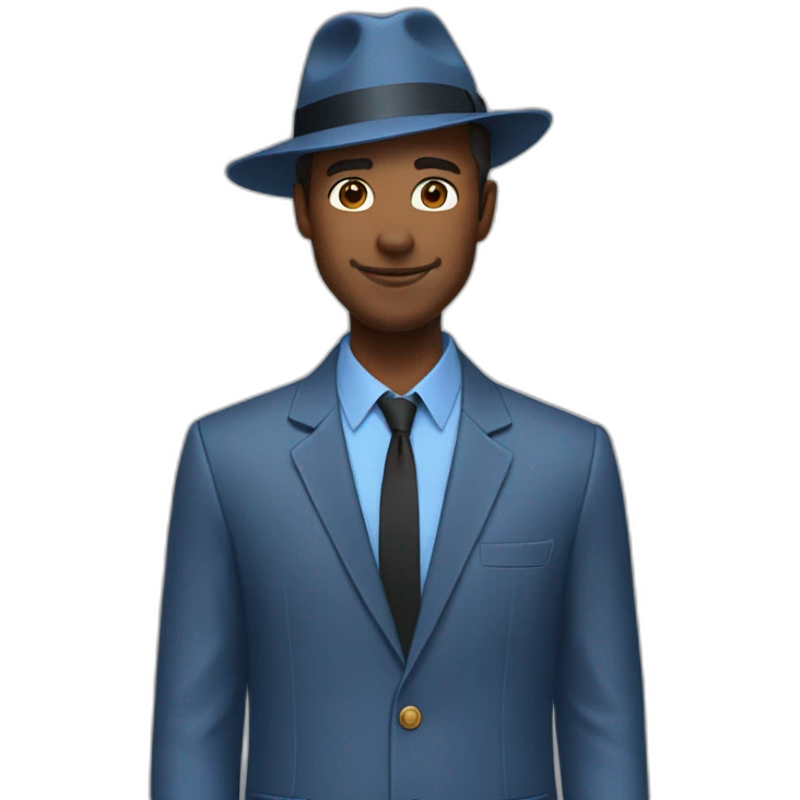 Man in blue button down shirt, blazer, fedora emoji